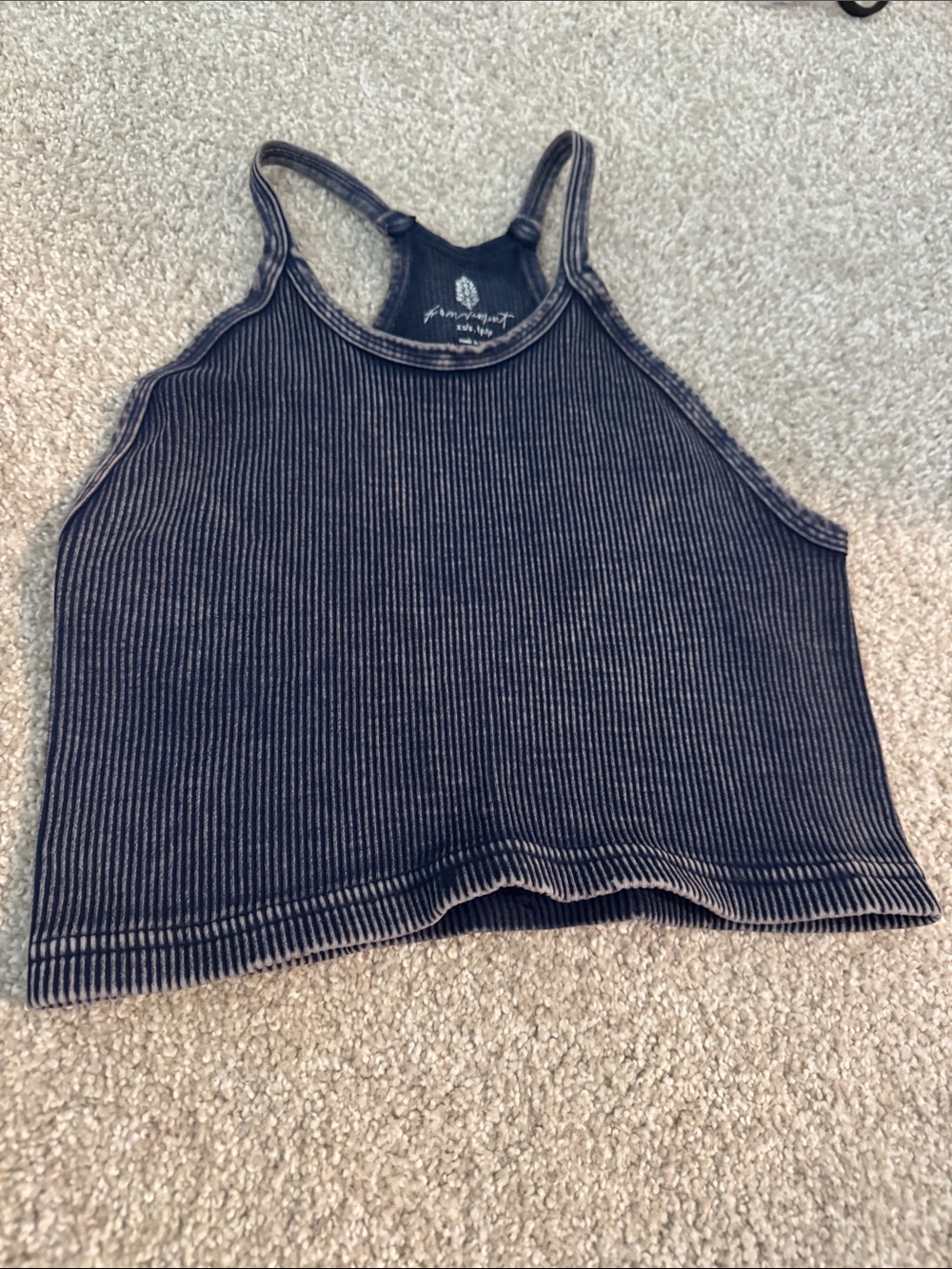 FP Movement by Free People Washed Black Ribbed Racerback Crop Tank